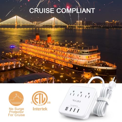NUOZHI 6 Ft Power Strip with 3 Outlets & 4 USB Ports - White, Travel & Home Use