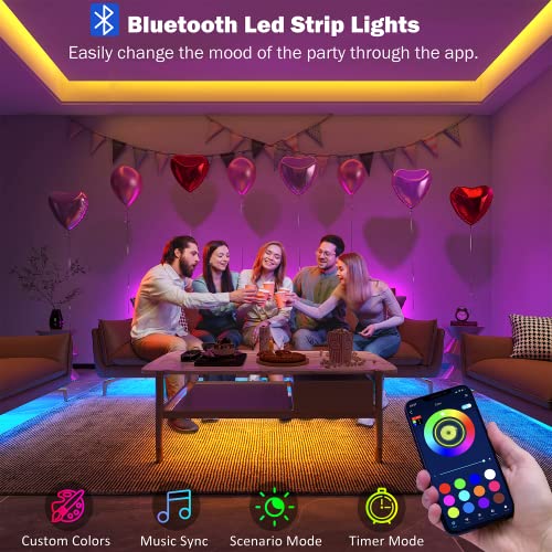 Leeleberd 100ft RGB LED Strip Lights for Bedroom & Party, Music Sync, App & Remote Control