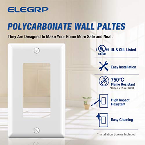 ELEGRP 1-Gang Decorative Wall Plate - Unbreakable Polycarbonate Cover, Glossy White, Pack of 1