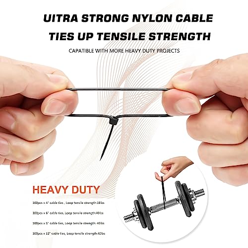 HAVE ME TD Black Cable Zip Ties Set - Assorted Sizes 4,6,8,12 Inch, 400 Pack