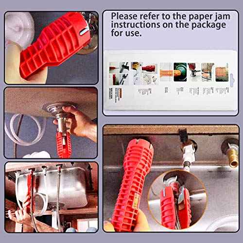 8-in-1 Faucet & Sink Installer Wrench - Red, Plastic, Ratchet, Plumbing Tool - Includes 2 Replaceable Heads (34mm & 40mm), 40 Washer Gaskets, 2 Thread Seal Tape - Plumbing Wrench