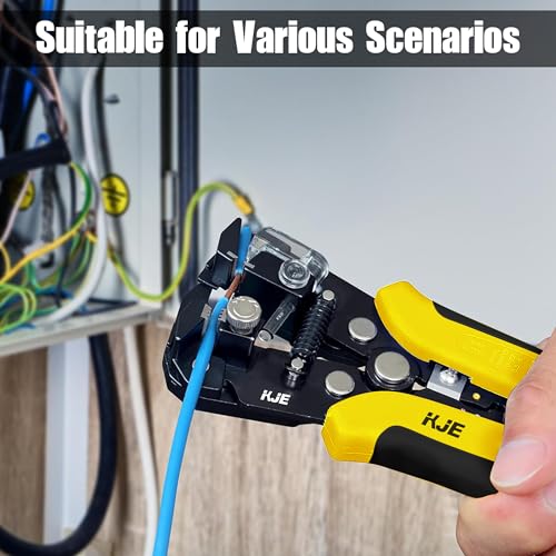 KJE Self-Adjusting Wire Stripper, 3 in 1 Stripper/Cutter/Crimping Heavy Duty Automatic Electrical Wire Strippers for 10-24 AWG,crimping for 10-22 AWG and cutting
