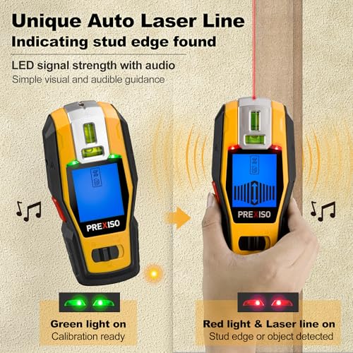 Prexiso 2-in-1 Stud Finder with Laser Level, Rechargeable Wall Scanner