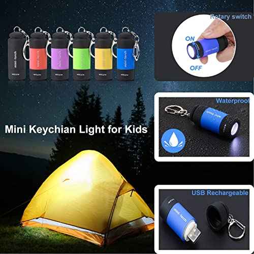 Mini Keychain Flashlights USB Rechargeable, Colorful Small LED Flashlight Torches for Kids/Adult Hiking Camping, Waterproof Pocket Flashlights for Backpack/Belt, (3Packs)