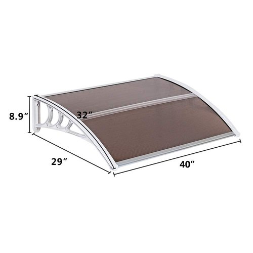 WISLAS Window Awning Door Canopy Exterior- 32" x 40" Aluminum Door Awning, Polycarbonate Cover Patio Canopy for House, Outside, Rain Snow & UV Resistant (Brown Board & White Bracket)