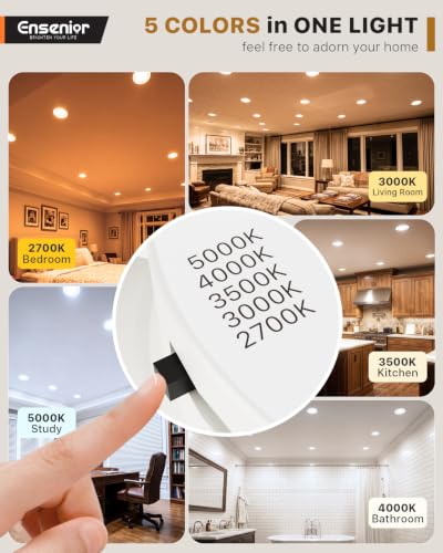 Ensenior White 6 Inch LED Recessed Can Lights 5CCT, 9W, 1000LM, 6 Pack