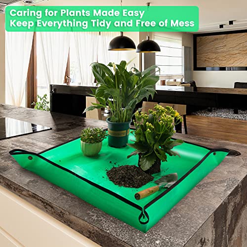 Small Waterproof Repotting Mat for Indoor Plants 26.8 x 26.8 inches - Green