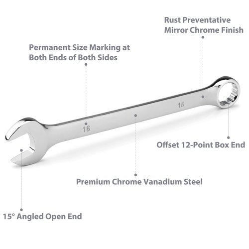 12-Piece Metric Combination Wrench Set in Roll-up Pouch, Non-Skip Sizes 8mm - 19mm | Chrome Vanadium Steel with Mirror Finish | Ideal for General Household, Garage Workshop, Auto Repairs and Much More