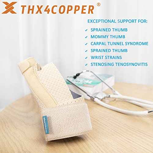 THX4COPPER Thumb & Wrist Stabilizer Splint for Blackberry Thumb,Thumb Pain Relief for Arthritis,Sprained,Tendonitis,Carpal Tunnel,Breathable&Stable,S-M(Beige)