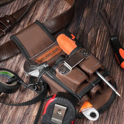 WELKINLAND 7-Pockets Tool Pouch, Brown Tool Pouch Organization, Heavy-Duty Electrician Tool Pouches Men, Side Belt Pouch, Small Electrician Holster