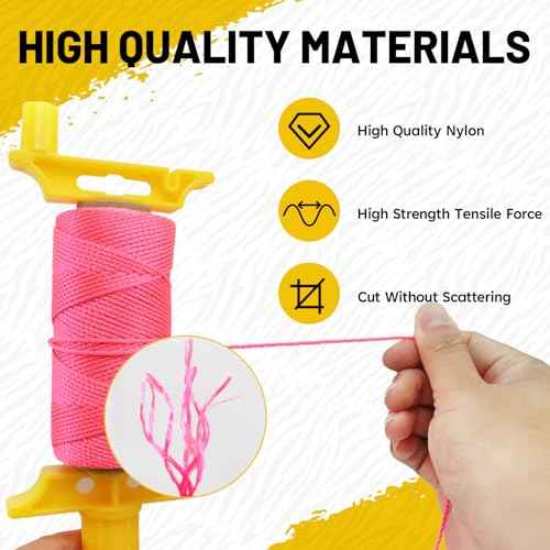 SDHUATUO Mason Line with Handle, #18 250Ft Nylon String Braided Construction Twine for Precision Work, Architectural, Gardening, Masonry Jobs, DIY £¨Fluorescent Pink£©