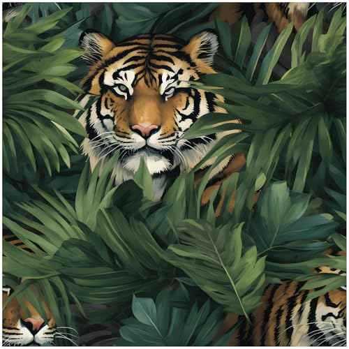 HAOKHOME Tropical Peel and Stick Wallpaper Jungle Tiger Leaf Plam Animal Removable Stick on Contact Paper for Home Decor Green/Brown 17.3in x 9.8ft