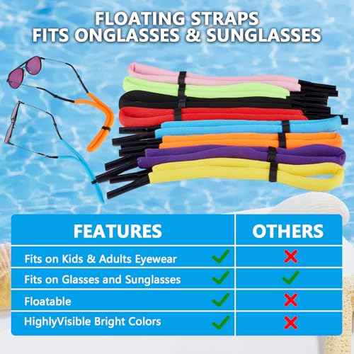 8 Pcs Floating Sunglasses Straps Buoyant Glasses Retainer for Water, Universal Adjustable Floatable Eyewear Lanyard for Boating Kayaking Fishing Paddleboarding Beach Lake Pool