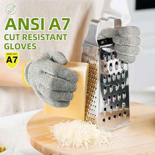 Schwer 2 Pairs High Level ANSI A7 Cut Resistant Gloves, Food Grade Cutting Gloves for Chef, Mandoline Glove for Kitchen Meat Cutting, Wood Caving, Ambidextrous, Breathable & Cool, PR1508, L