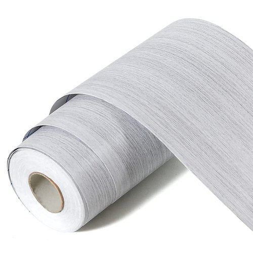 Nirvany 11 Yard Grey Wood Grain Wallpaper Border Removable PVC Waterproof Peel and Stick Wallpaper,Bathroom Mirror Frame Border Sticker Wall Decor 3.93'' x 393''