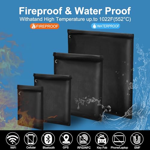 EXLIFBAG Black 4-Pack Waterproof Fireproof Signal Blocking Faraday Bags