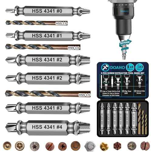 9 PCS Damaged Screw Extractor Set,6 PCS HSS 4341 Screw Extractor Remover Kit and 3 PCS Twist Drill Bit Kit for Stripped Screws & Drill Bit Tools,Holiday or Birthday Gift for Men
