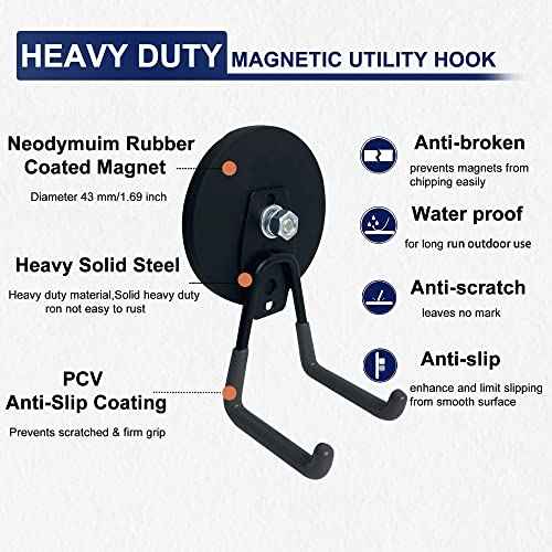 TSUYA Strong Magnetic Hooks, 45Lbs Garage Magnet Hooks Utility Hooks Heavy Duty for Hanging Yard Tools Extension Hose Power Tools Workshop Organization Outdoor Indoor