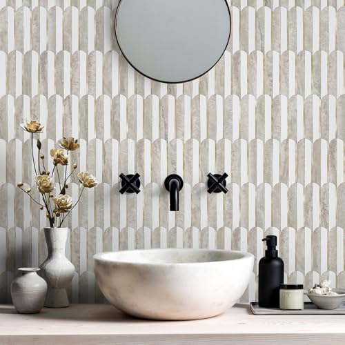 Vamos Peel and Stick Backsplash Tiles - White, Beige Slate & Light Gold, 10 Sheets