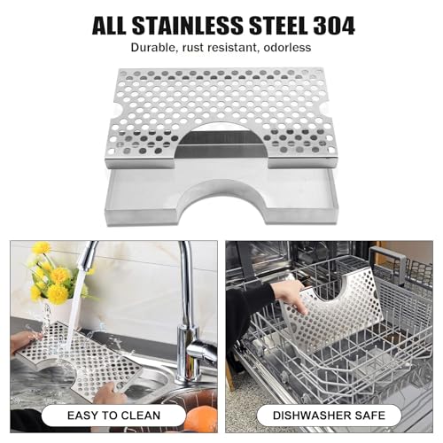 Hilangsan Kegerator Drip Tray, Stainless Steel 304, Silver, 4.4" Cut, Anti-Skid