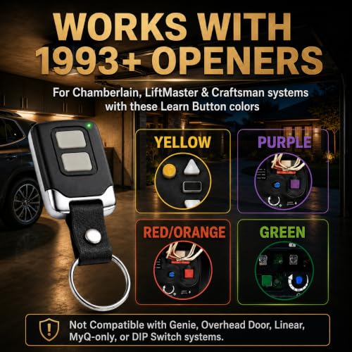 2 Pack Garage Door Remote for LiftMaster Chamberlain Craftsman Keychain Transmitter - Compatible with 1993-Present Models