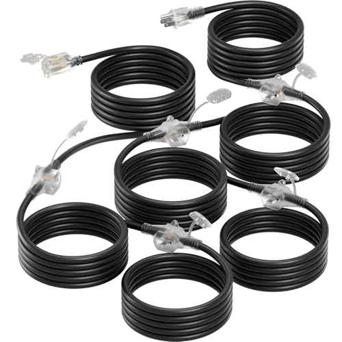 addlon 50FT Black Outdoor Extension Cord with Mutil Outlets Evenly Spaced 6 Outlets 16/3 SJTW Weatherproof Power Cable for Indoor Outdoor Christmas Halloween with Indicator Lights ETL Listed