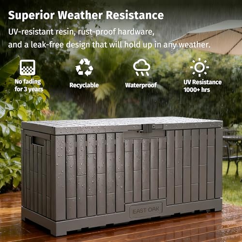 EAST OAK 120 Gallon Outdoor Storage Box - Weatherproof Resin Deck Box with Steel Reinforcement