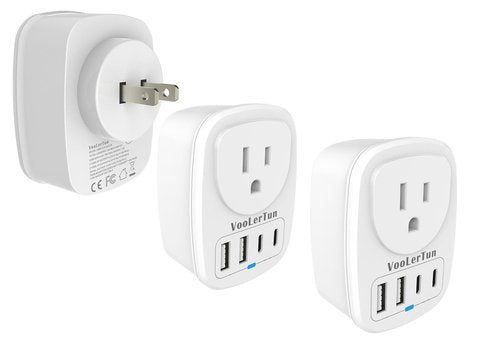 VooLerTun 5 in 1 Type A Plug Travel Adapter,2 Packs Japan Adapter Plug, Japan Plug Travel Converter with 2 USB C,2 USB A Ports and 1 American Outlet,US Socket to Philippine