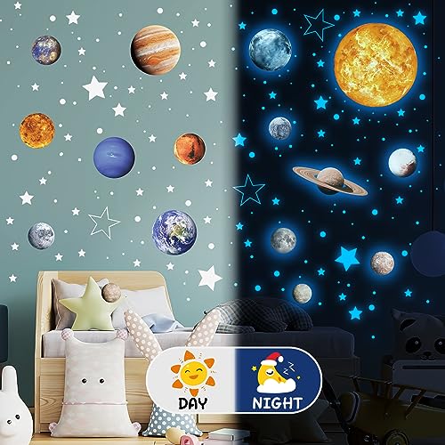 Robmoda Solar System Wall Decals Blue 780 pcs Glow in Dark Stars & Planets for Nursery and Kids Room Ceiling Decor
