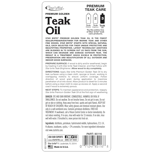 STAR BRITE Premium Golden Teak Oil 16oz - Outdoor & Indoor Wood Protection