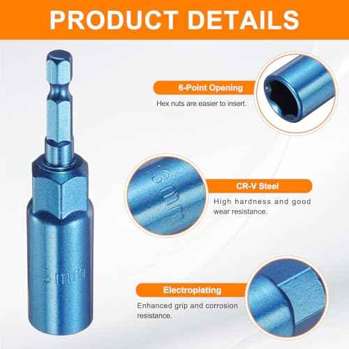 HARFINGTON Nut Driver 13mm Hex Drive Socket CR-V Steel Power Screw Drill Bits Socket Wrench Tools with 1/4" Quick Change Hex Shank for Power Drills Impact Drivers, Blue