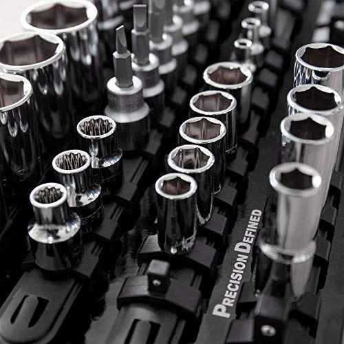 Precision Defined Portable Tool Socket Organizer Tray, 80 Sockets, 1/4-Inch x 20 Clips, 3/8-Inch x 30 Clips, 1/2-Inch x 30 Clips (Black)