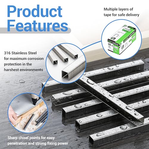 Meite 71/10 22 Gauge Marine Stainless Steel Upholstery Staples - 1 Pack, 3/8-Inch Crown & Length, 10,000 Counts
