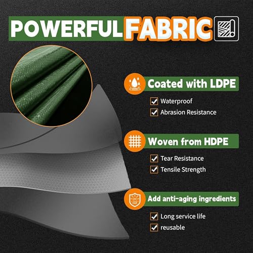 RAINDEWAY 8x10 Feet Waterproof Poly Tarp - Green/Black, 9Mil Heavy Duty Cover
