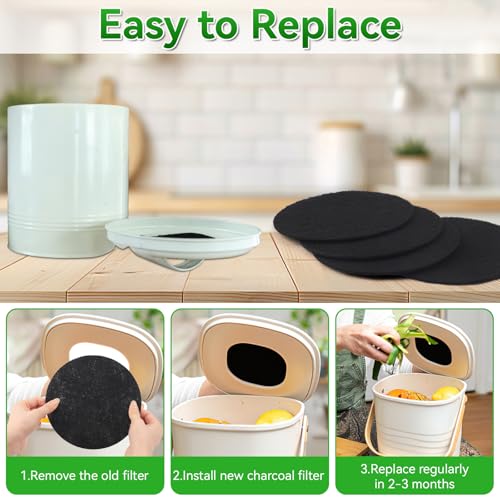 12 Pack 6.7 Inch Charcoal Filter for Kitchen Compost Bin Countertop Bucket