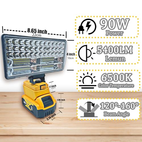 BYZONE 90W 5400LM LED Work Light for Dewalt 20V Batteries, Portable & Waterproof