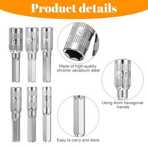 6 in 1 Hex Socket Adapter with H4 Shank, Hex Socket Set 2.5mm 3mm 3.5mm 4mm 4.5mm 5mm Metric 6 Point Power Nut Driver Drill Bit Set