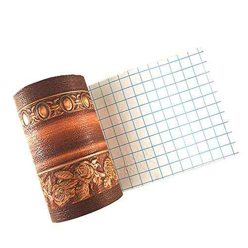 Simplemuji 3D Self Adhesive Decorative Floral Molding Waterproof Wallpaper Border Peel and Stick for Bathroom Kitchen Counter Top Tiles Sticker,4 Inch by 16.5 Feet (Dark Brown Wood Grain )