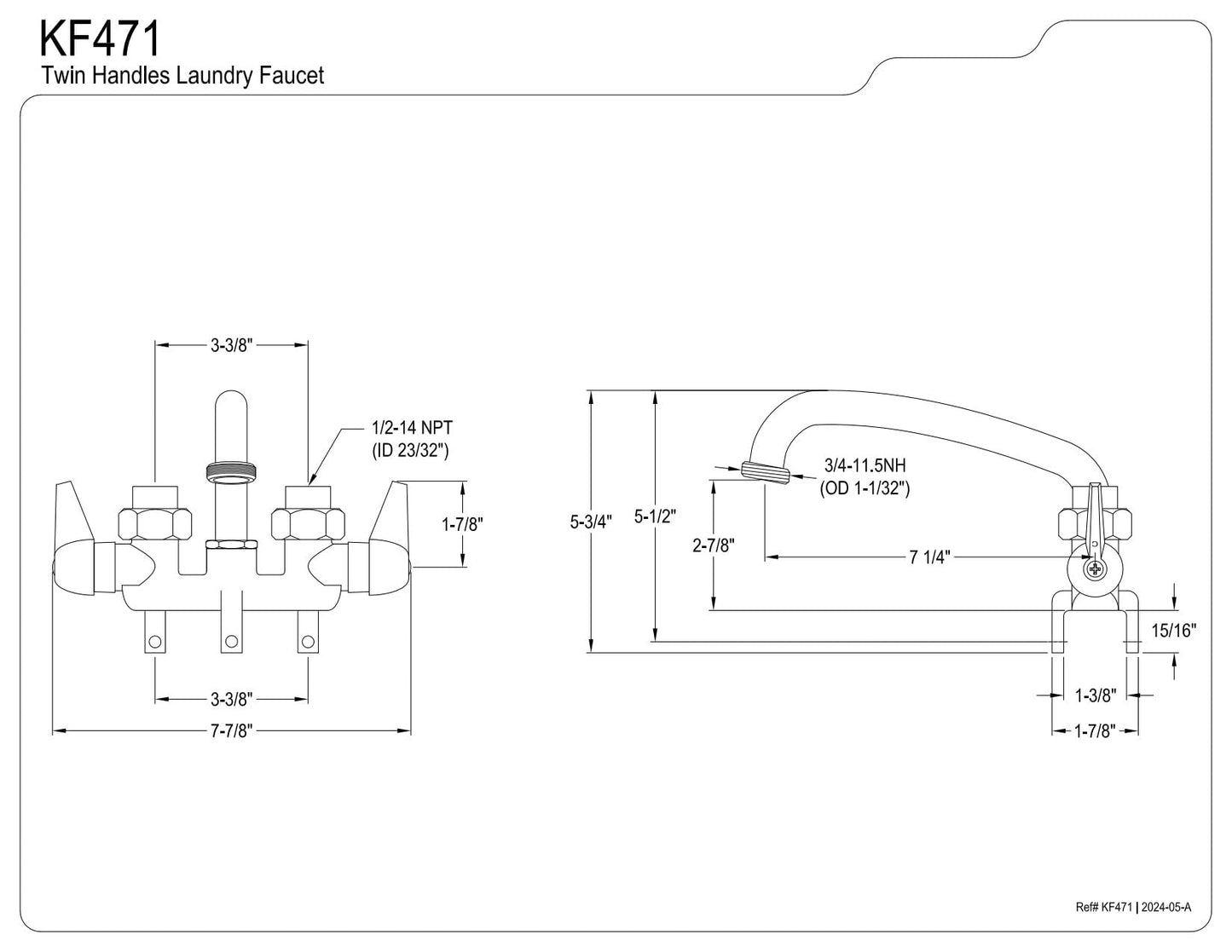 Kingston Brass KF471 Double-Handle 3-Hole Deck Mount Laundry Faucet in Polished Chrome