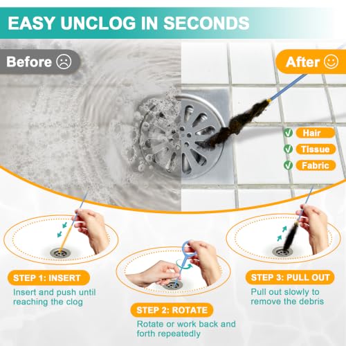 EastLink Blue 50 Inch Extra-Long Reusable Drain Snake Clog Remover - Flexible & Heavy-Duty