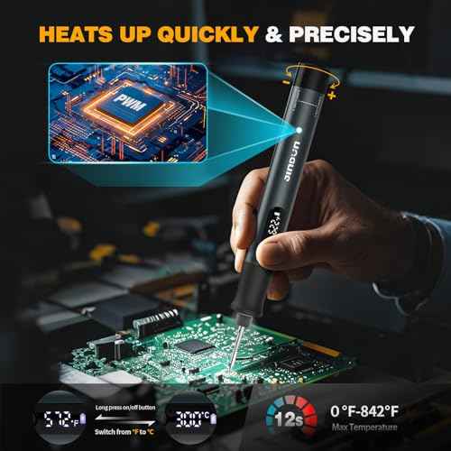 Cordless Soldering Iron Kit, 12S Fast Heat Soldering Iron, Variable Temp 392¢µ-842¢µ£¨200¡É- 450¡É), 3 Protections & Memory Function, Includes 3 Tips for Electronics/Jewelry Precision Repair