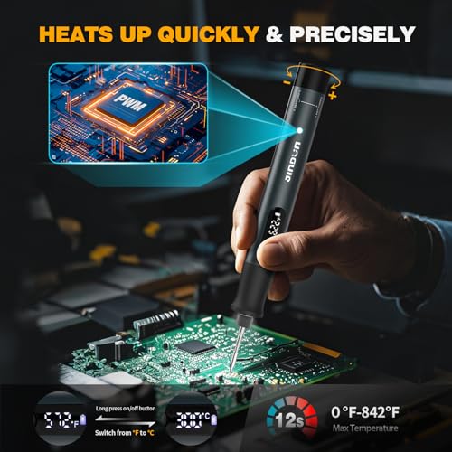 Cordless Soldering Iron Kit, 12S Fast Heat Soldering Iron, Variable Temp 392¢µ-842¢µ£¨200¡É- 450¡É), 3 Protections & Memory Function, Includes 3 Tips for Electronics/Jewelry Precision Repair