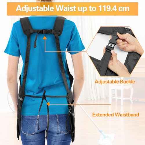 Large Cleaning Apron with Dual Shoulder Straps, House Cleaning Apron with Multiple Pockets for Housekeeping Work Supplies, Water-resistant Cleaning Caddy Apron for Women & Men (Apron Only)