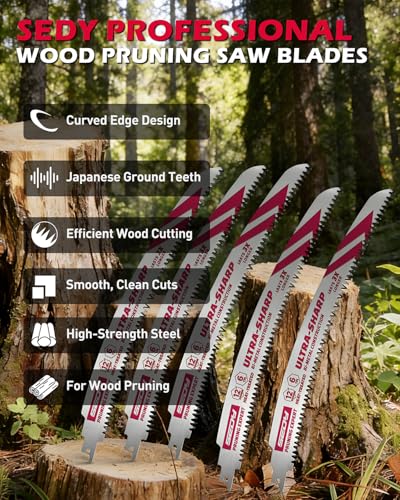 SEDY 5-Pack 12 Inch Japanese Teeth Reciprocating Saw Blades for Tree Trimming and Wood Cutting, Curved Arc Edge, 6 TPI, Universal Fit, Precision Pruning