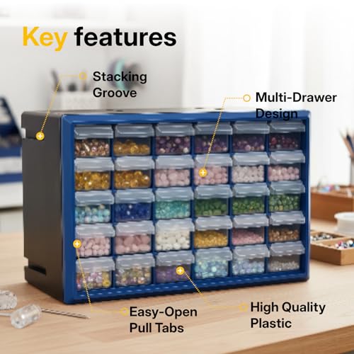 NorthSky 30-Drawer Plastic Storage Cabinet - Matte Clear 30-Drawer Organizer for Garage, Beads, Tools