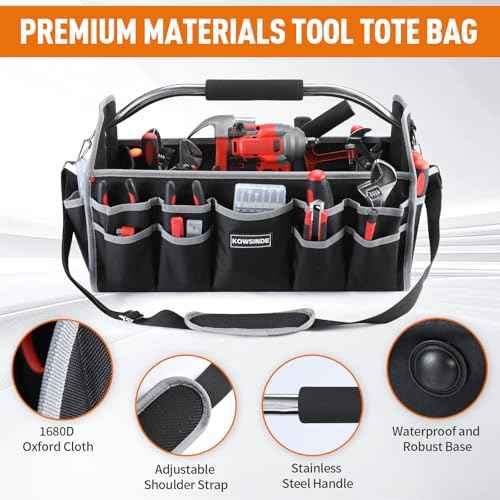 18 Inch Tool Bag, Electrician Tool Bag, Open Top Tool Bags, 26 Pockets Can Hold Many Tools, Steel Handle and Removable Shoulder Strap