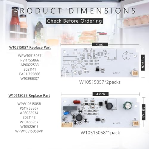 Refrigerator LED Light Control Boards W10515058 & W10515057 – 3-Pack Replacement
