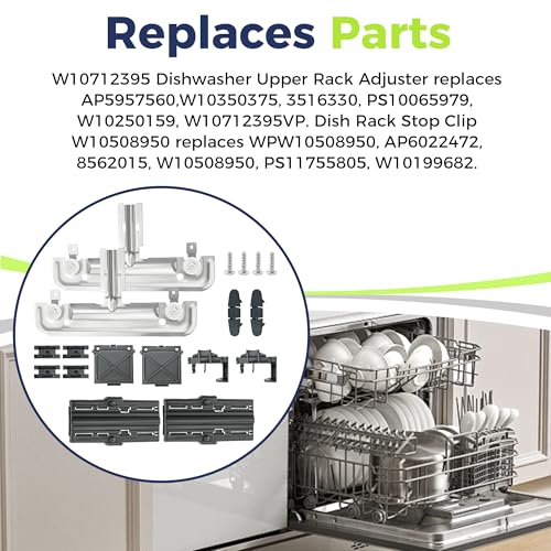 Romalon W10712395 Upper Rack Adjuster Kit for Whirlpool/Kenmore Dishwashers
