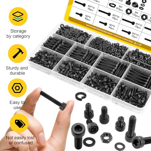 Fgruh 1120PCS M3 Socket Screws Assortment Kit - M3x6/8/10/12/16/20/25/30mm