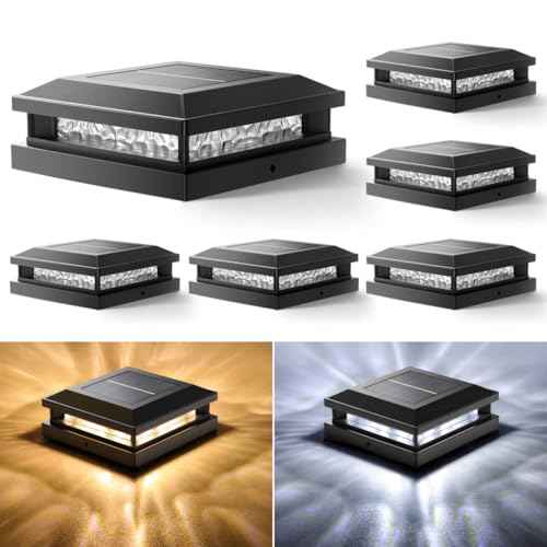 Solar Post Cap Lights 6-Pack, 2 Modes 16LEDs Bright Solar Post Lights Outdoor Waterproof, Fence Posts Cap Light, Deck Light for 4x4 4.5x4.5 5x5 Posts for Patio Garden Decor, Black